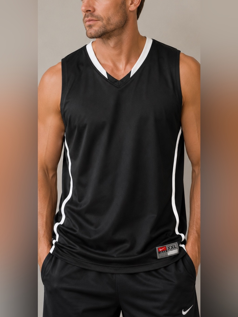 Nike Team Dri-Fit Sleeveless Basketball Jersey Black White Men XXL
